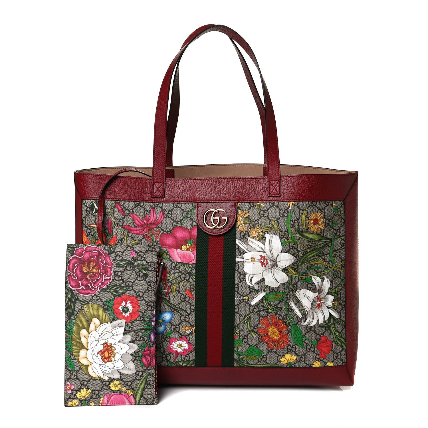 Gucci GG Supreme Monogram Flora Web Large Ophidia Tote Red 1 of 12