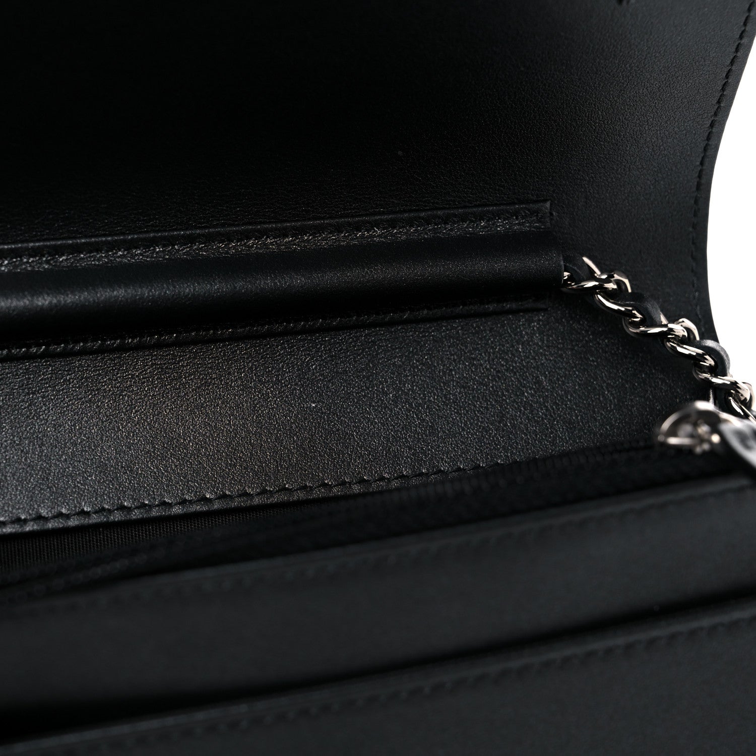 Chanel Metallic Caviar Chevron Quilted Vintage Mademoiselle Wallet On Chain WOC Charcoal 11 of 12