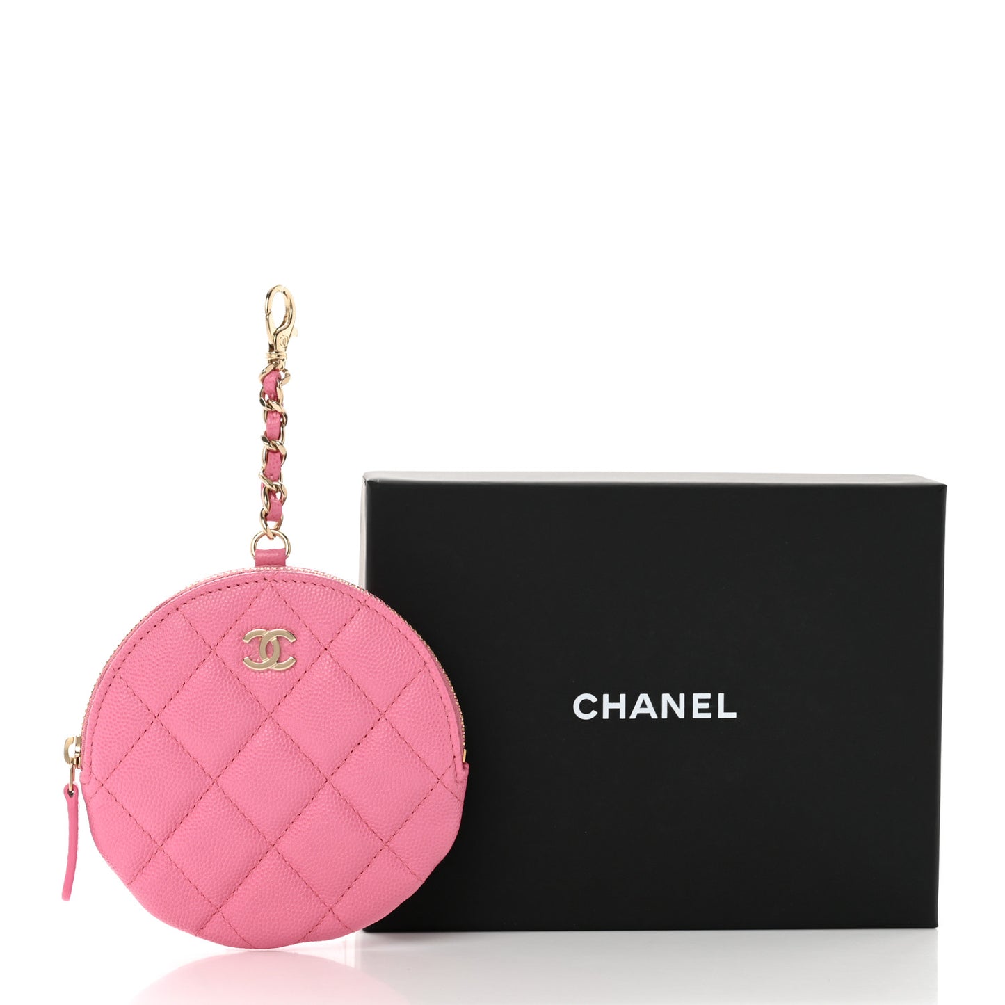 Caviar Quilted Round Clip On Coin Purse Pink