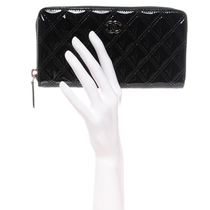 Chanel Patent Quilted Large Gusset Zip Around Wallet Black 2 of 9