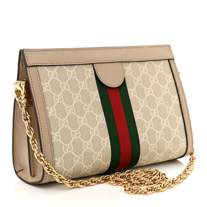 Gucci GG Supreme Monogram Textured Dollar Calfskin Web Small Ophidia Chain Shoulder Bag Beige Mystic White Oatmeal 3 of 10