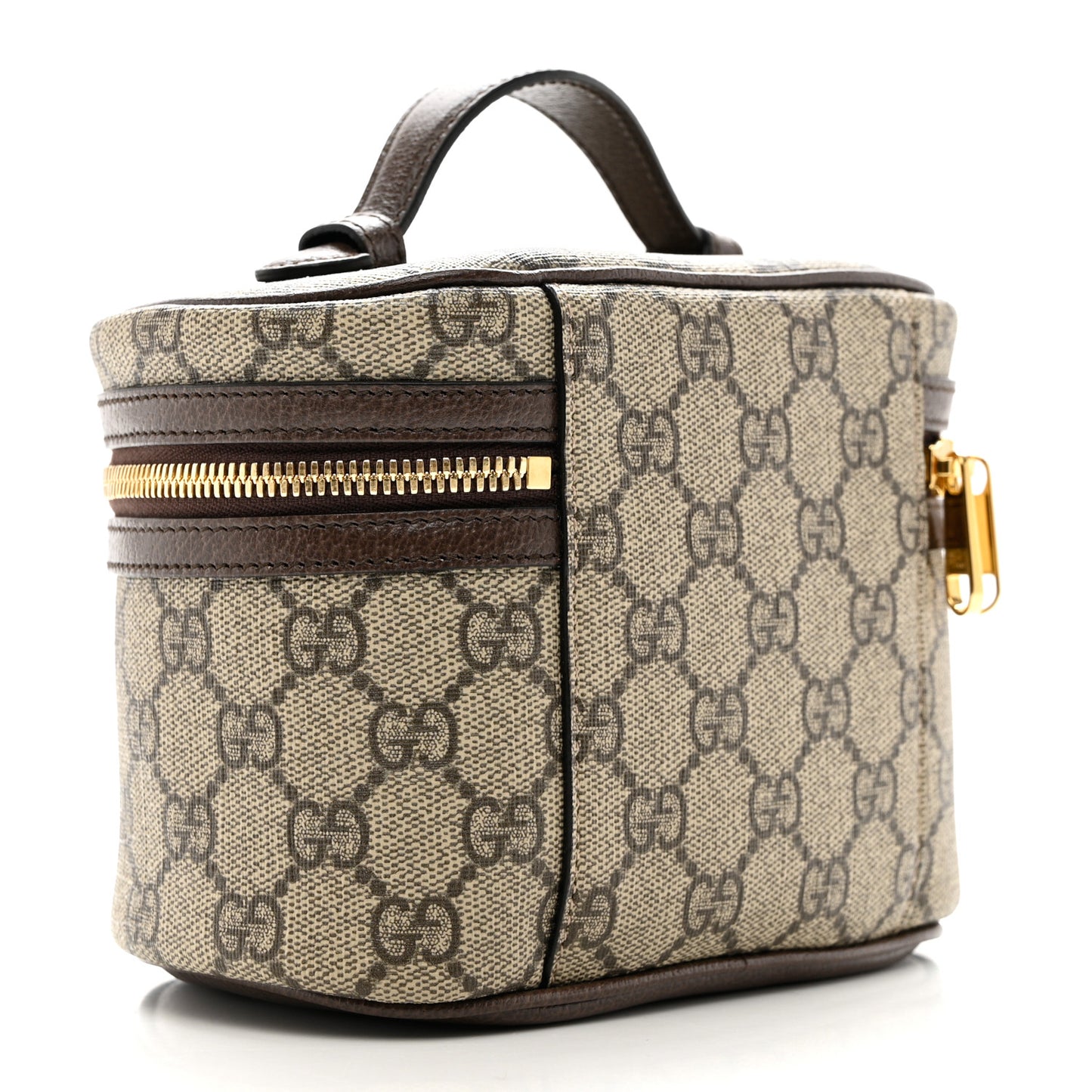 GG Supreme Monogram Textured Calfskin Web Ophidia Vanity Cosmetic Case Beige Ebony New Acero