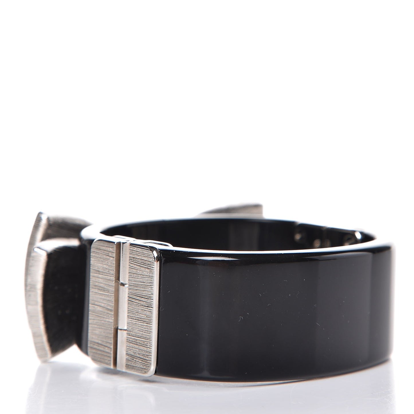 Resin Crystal CC Bow Cuff Bracelet Black Silver
