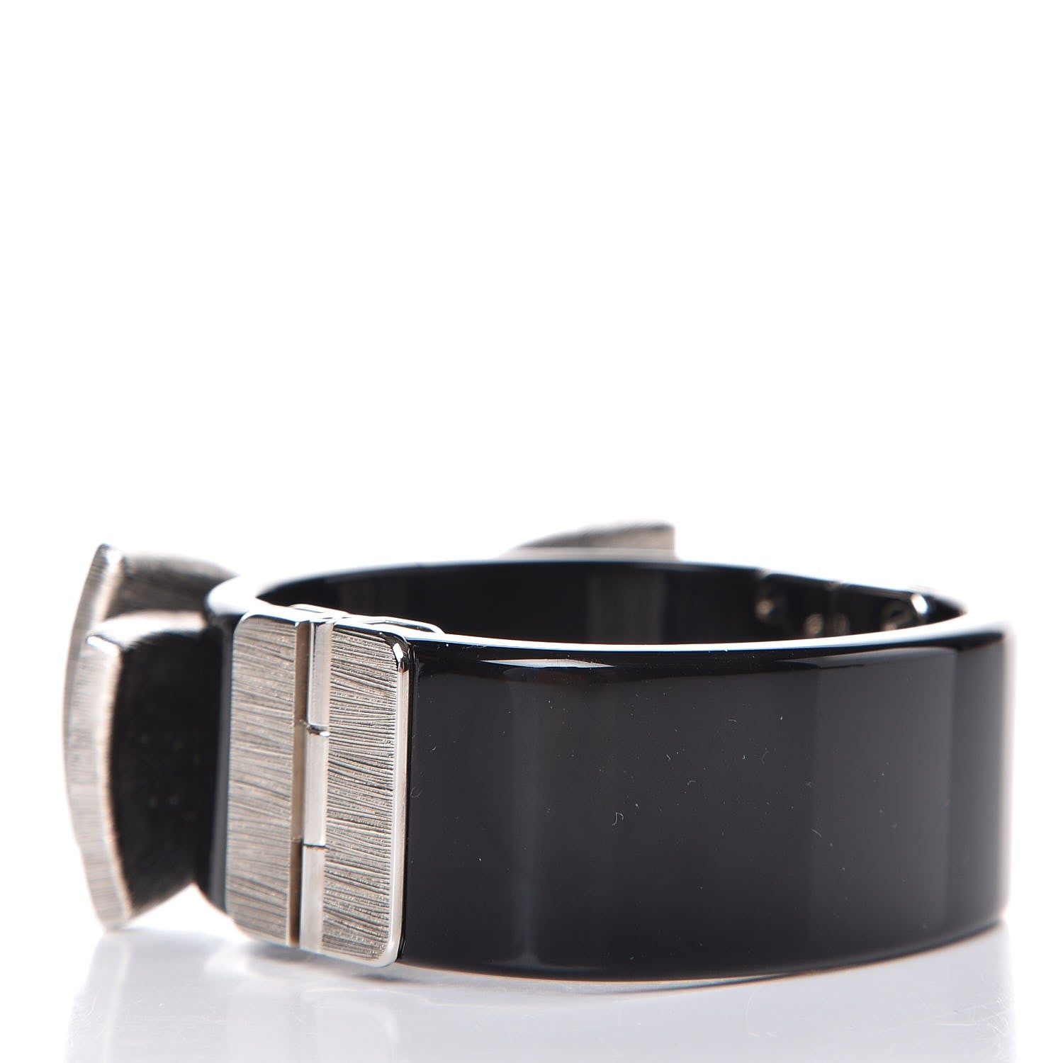 Chanel Resin Crystal CC Bow Cuff Bracelet Black Silver 4 of 7