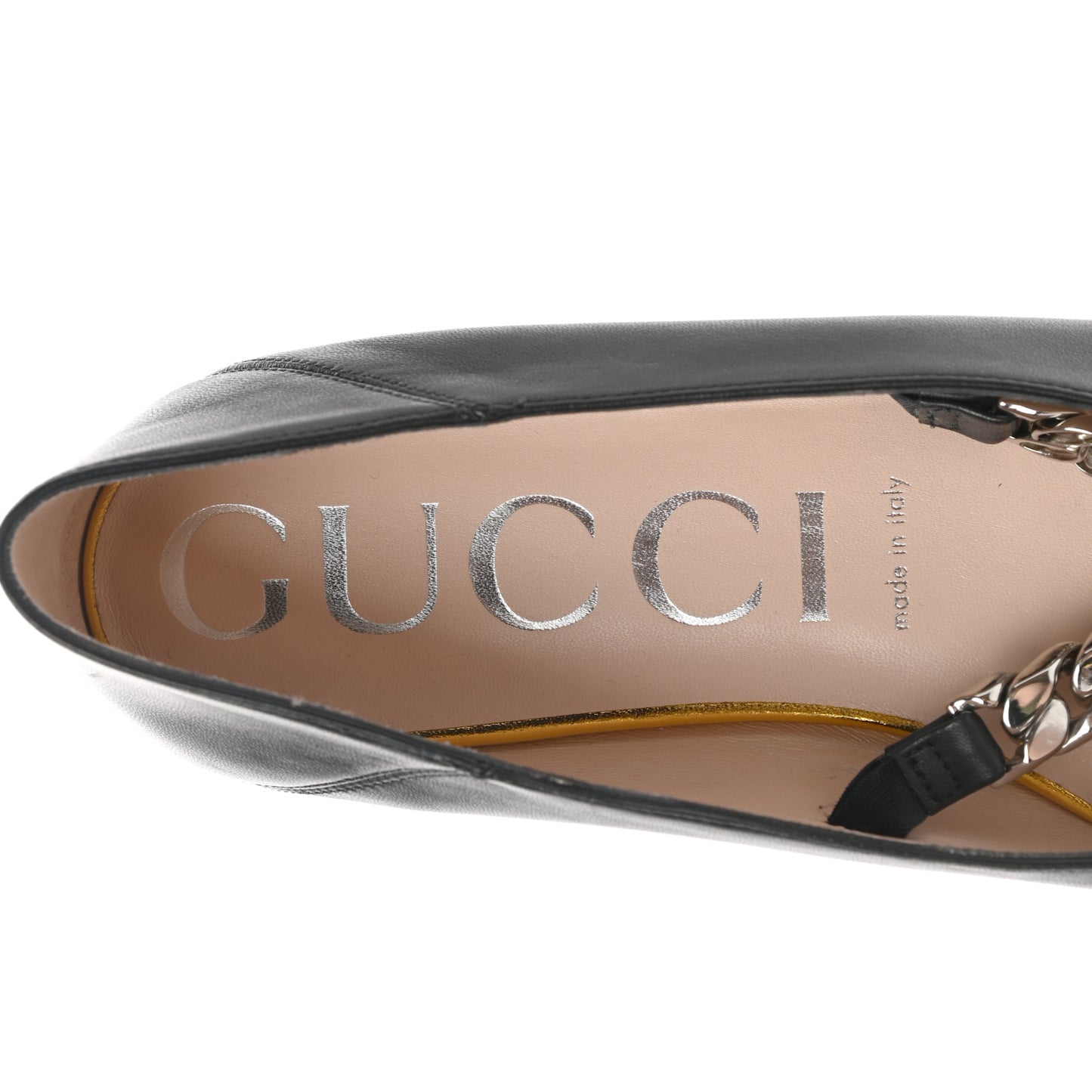 Nappa Deva Horsebit Chain Embellished Flats 39.5 Black