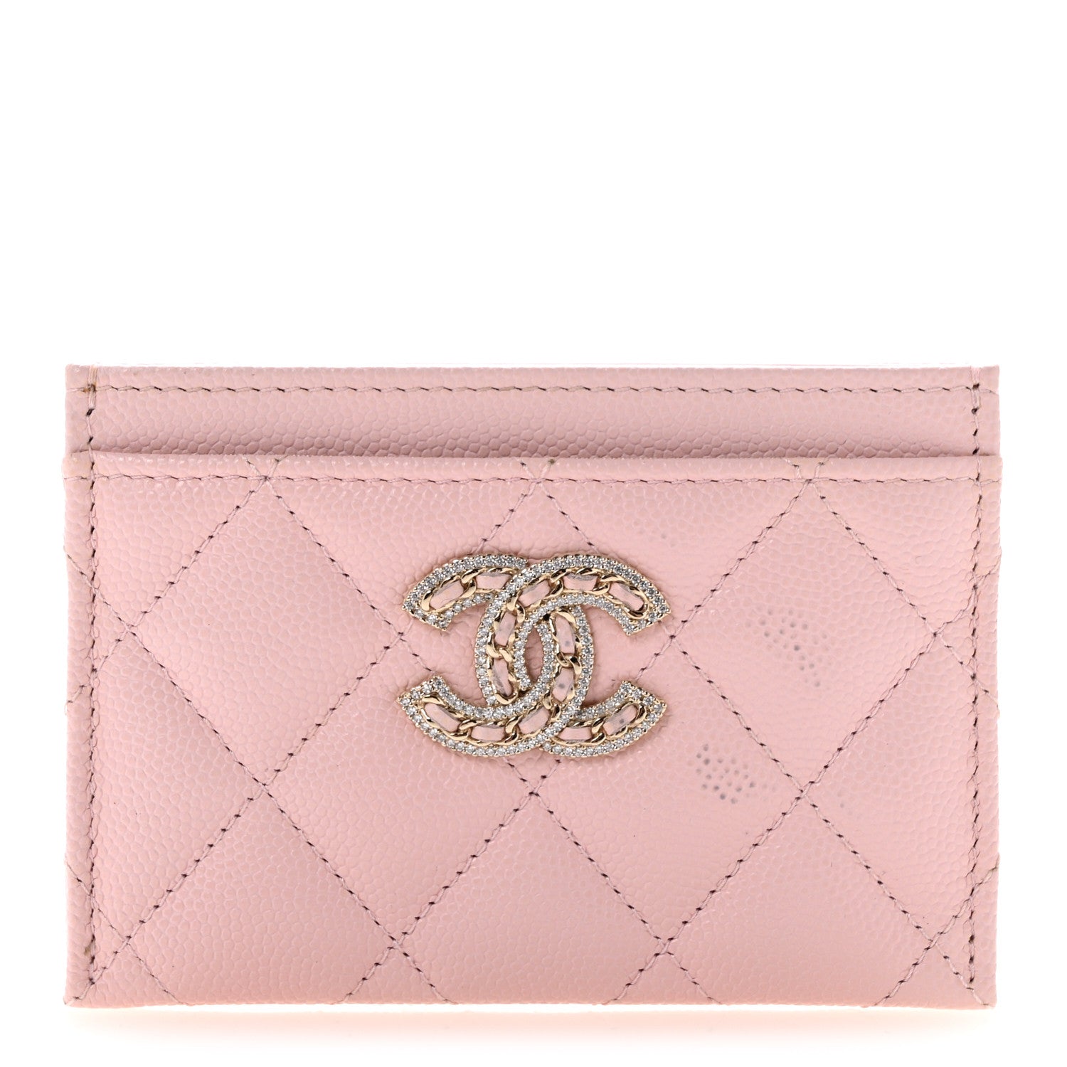 Chanel Caviar Quilted Crystal Card Holder Pink 1 of 10