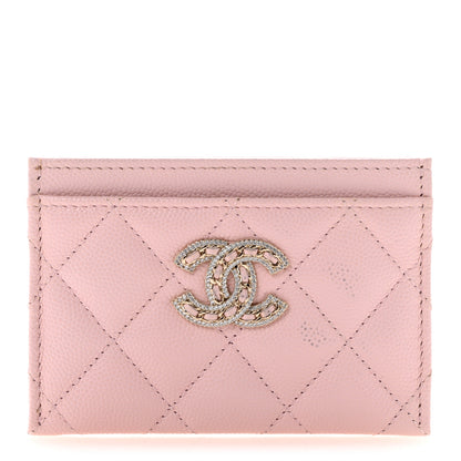 Chanel Caviar Quilted Crystal Card Holder Pink 1 of 10