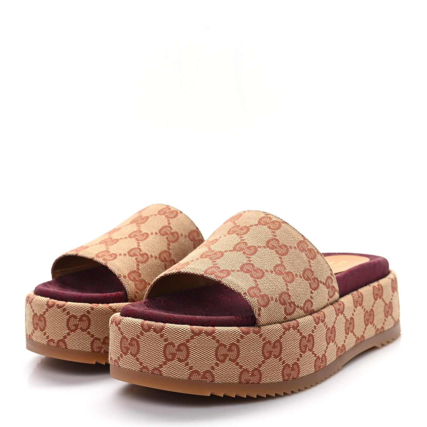 Gucci Canvas GG Monogram Angelina Platform Slide Sandals 37.5 Beige Ruggine 4 of 10