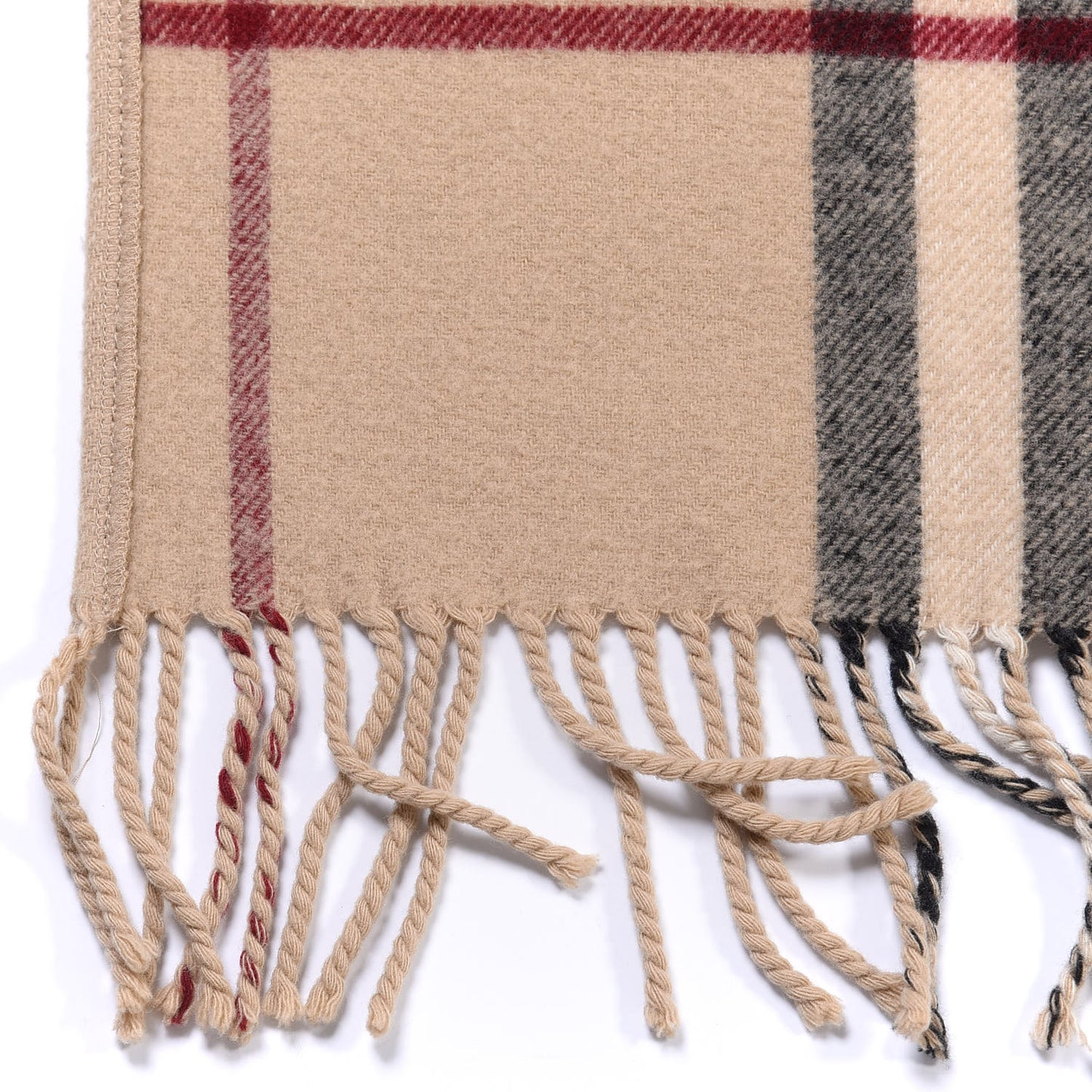 Merino Wool Cashmere Giant Check Helene Pocket Stole Natural