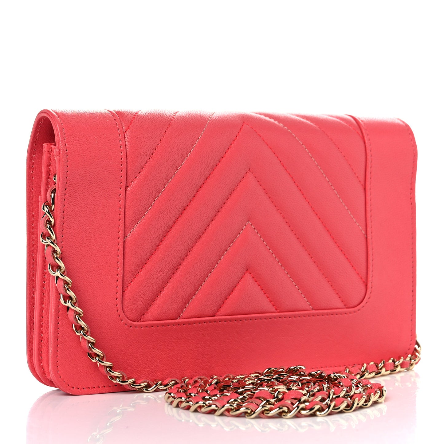 Chevron Quilted Vintage Mademoiselle Wallet On Chain WOC Dark Pink