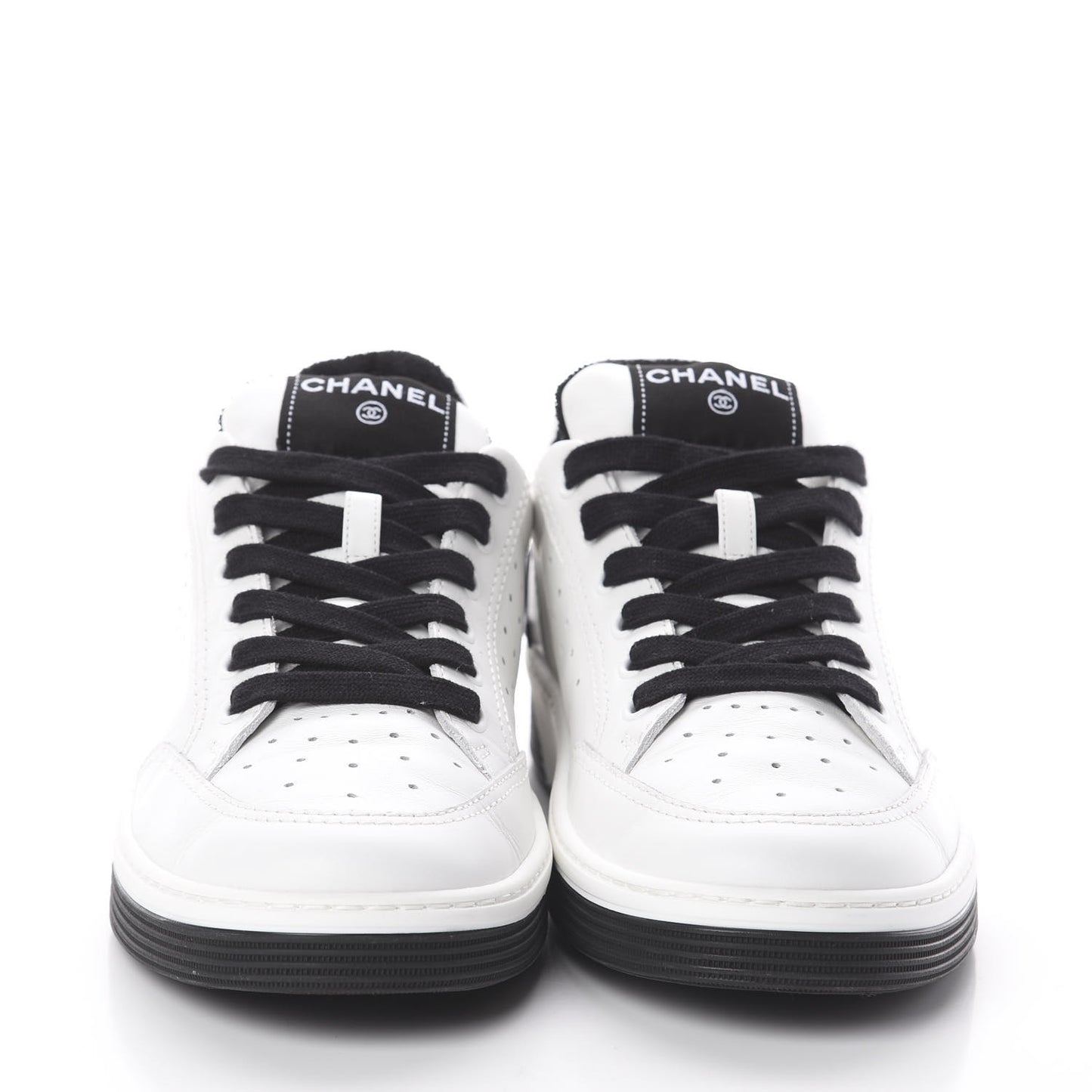 Calfskin Womens Logo Sneakers 41 Black White