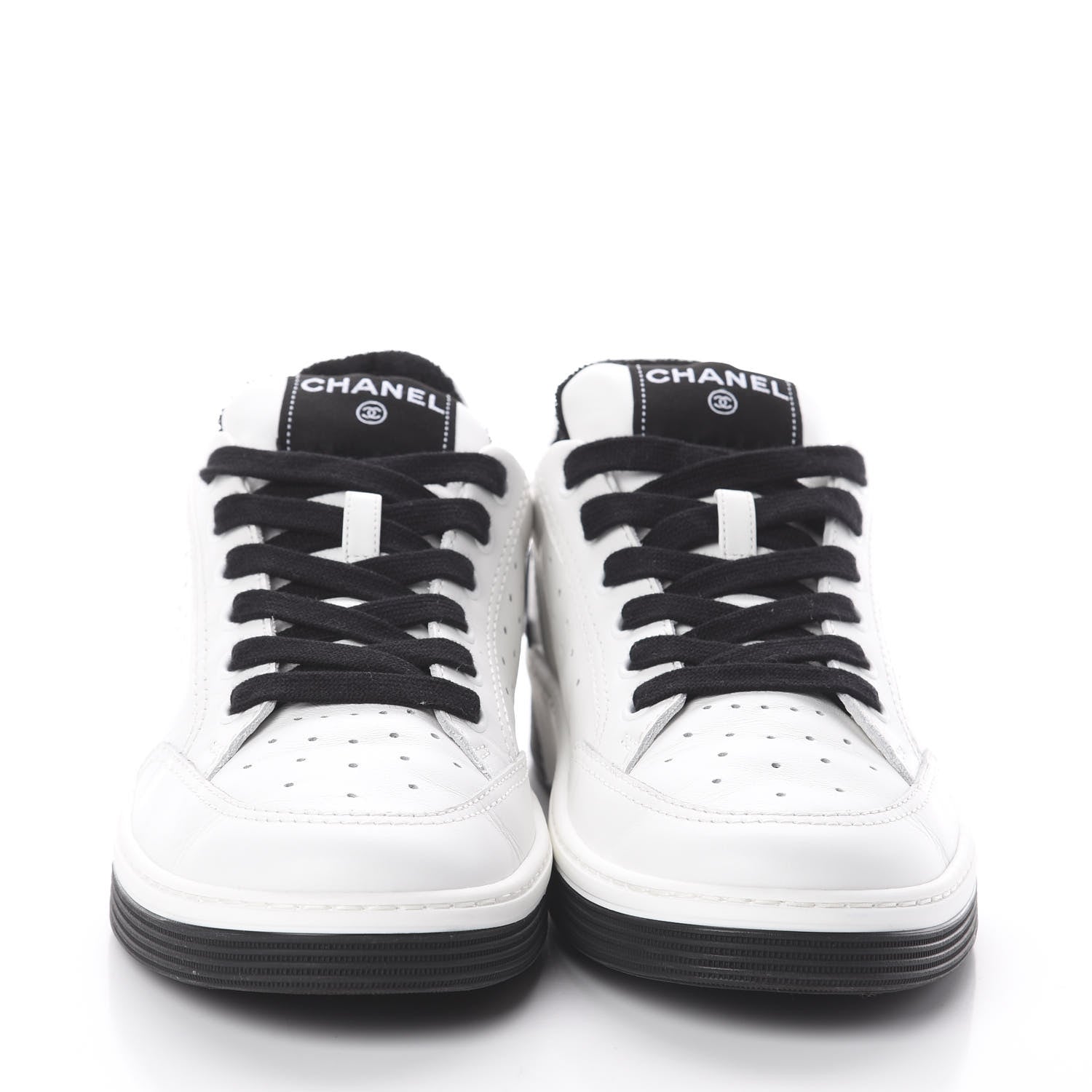 Chanel Calfskin Womens Logo Sneakers 41 Black White 3 of 6