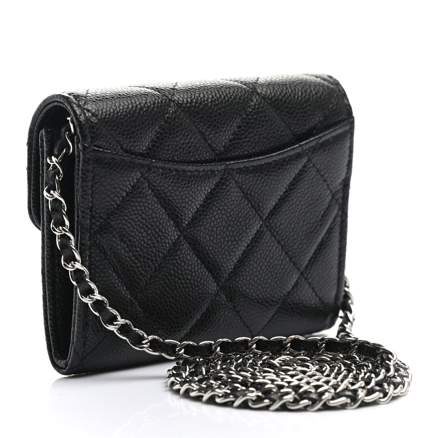 Caviar Quilted Flap Card Holder On Chain Black