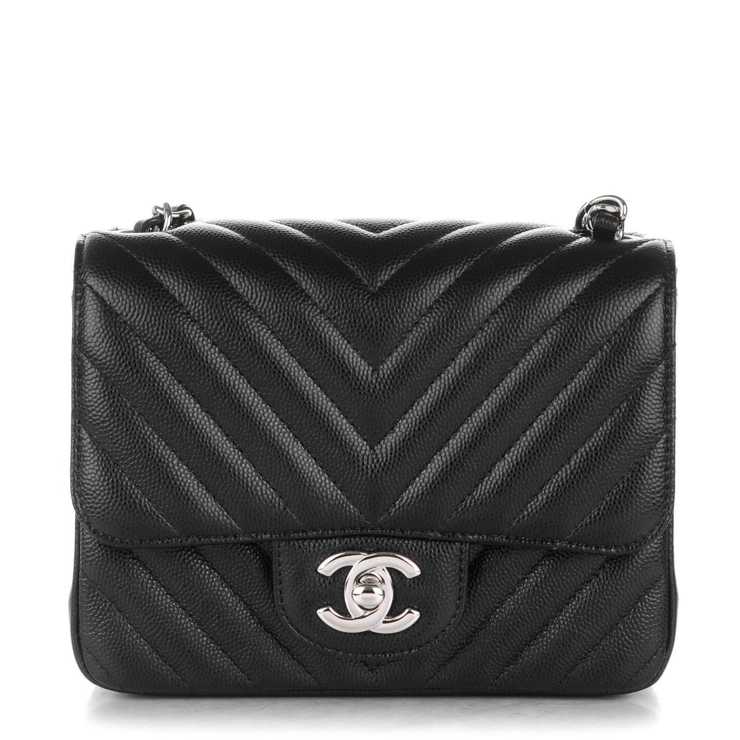 Chanel Caviar Chevron Quilted Mini Square Flap Black 1 of 8