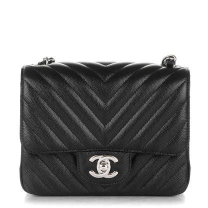 Chanel Caviar Chevron Quilted Mini Square Flap Black 1 of 8