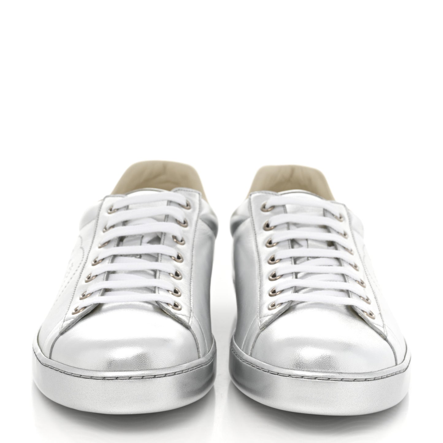 Metallic Nappa Interlocking G Perforated Mens Ace Sneakers 11.5 Argento