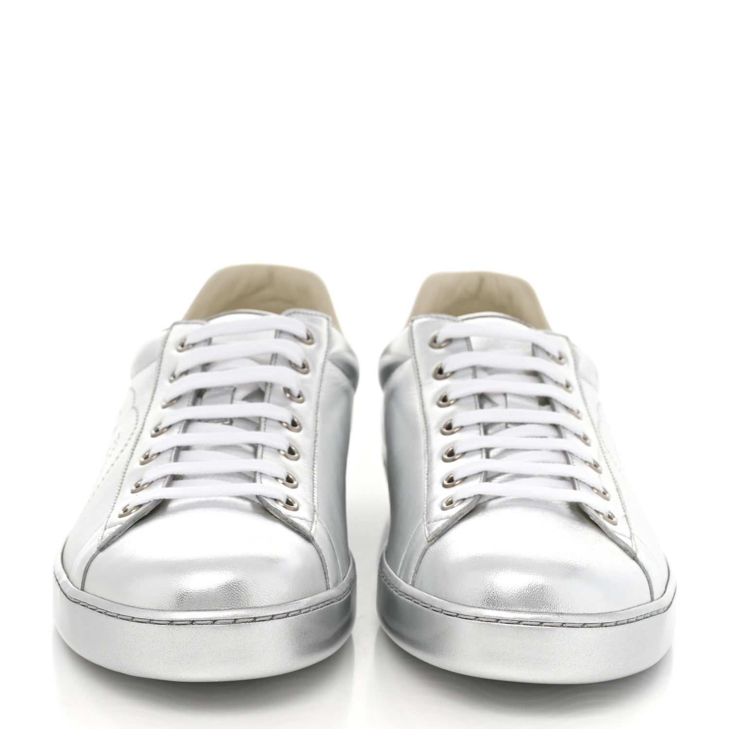 Gucci Metallic Nappa Interlocking G Perforated Mens Ace Sneakers 11.5 Argento 2 of 8
