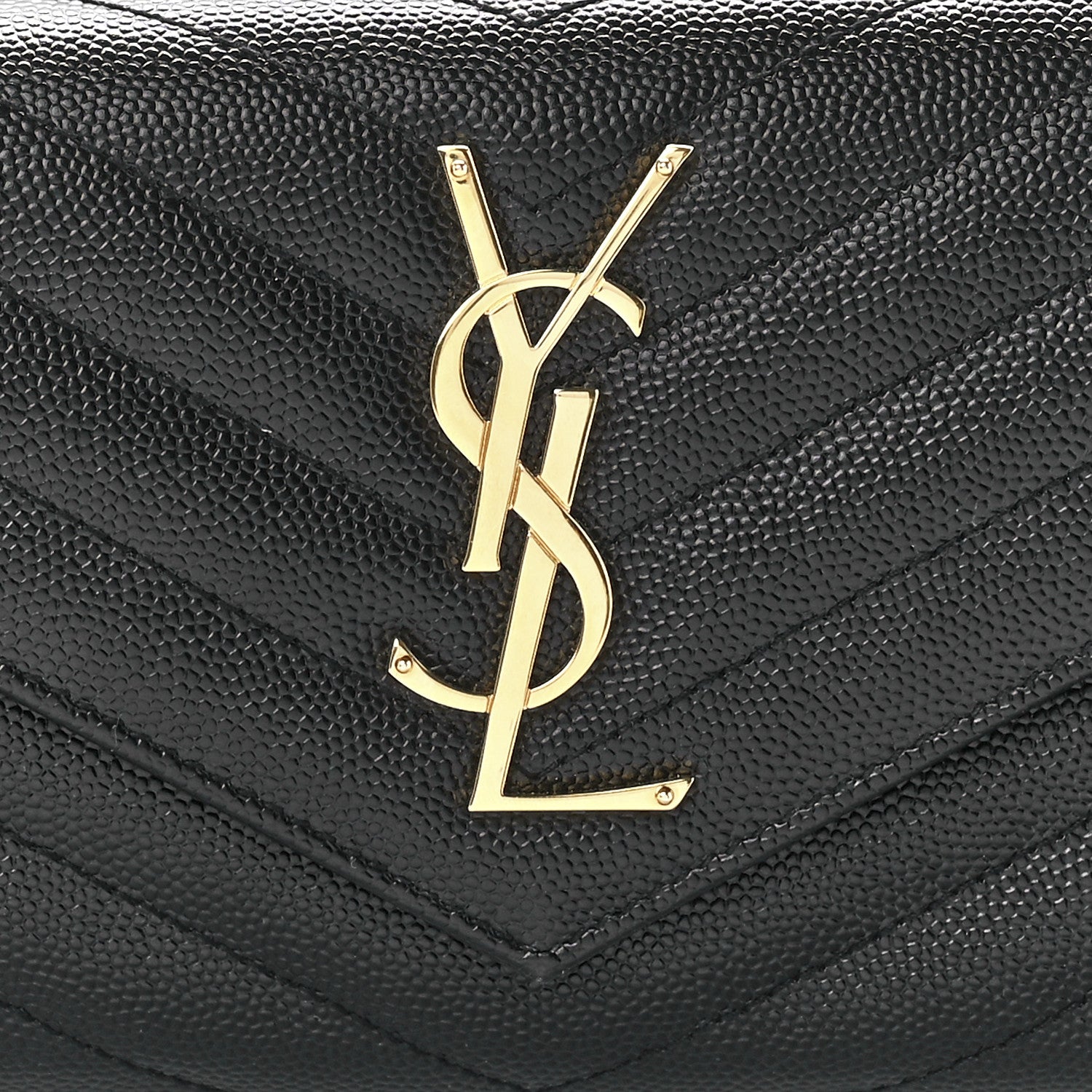 Saint Laurent Grain De Poudre Matelasse Chevron Monogram Flap Wallet Black 8 of 11