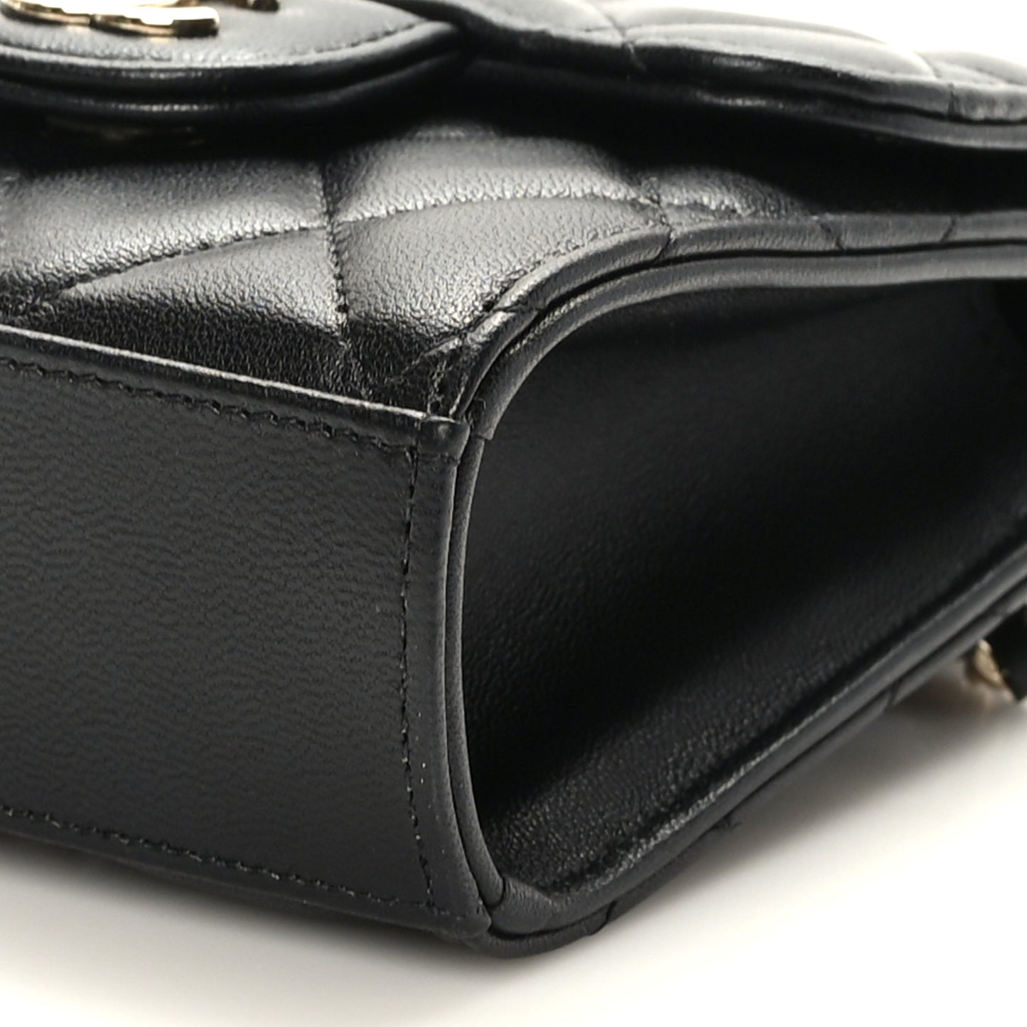 Lambskin Quilted Top Handle Flap Clutch With Chain Black