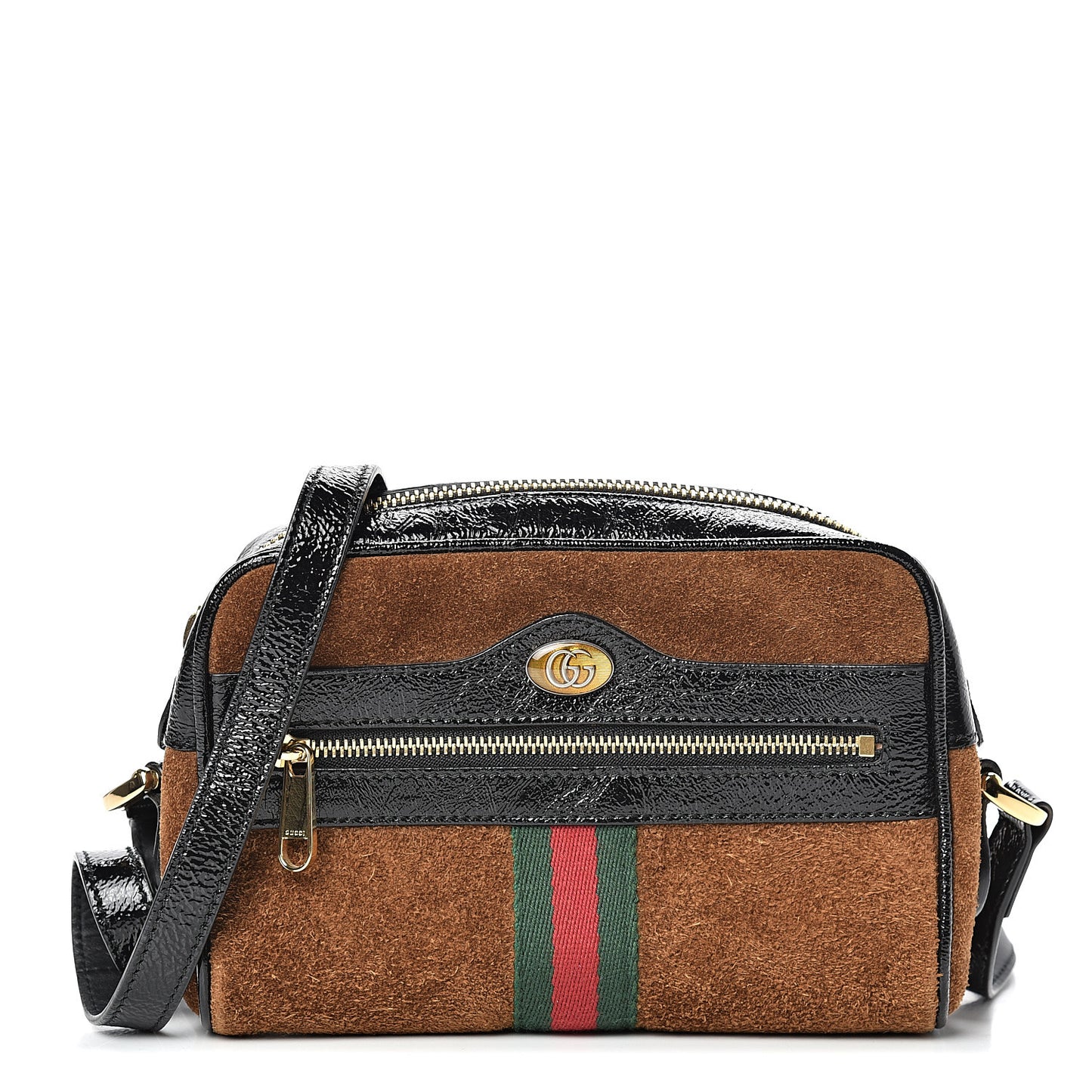 Suede Patent Web Mini Ophidia Shoulder Bag Nocciola Black