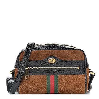 Gucci Suede Patent Web Mini Ophidia Shoulder Bag Nocciola Black 1 of 12