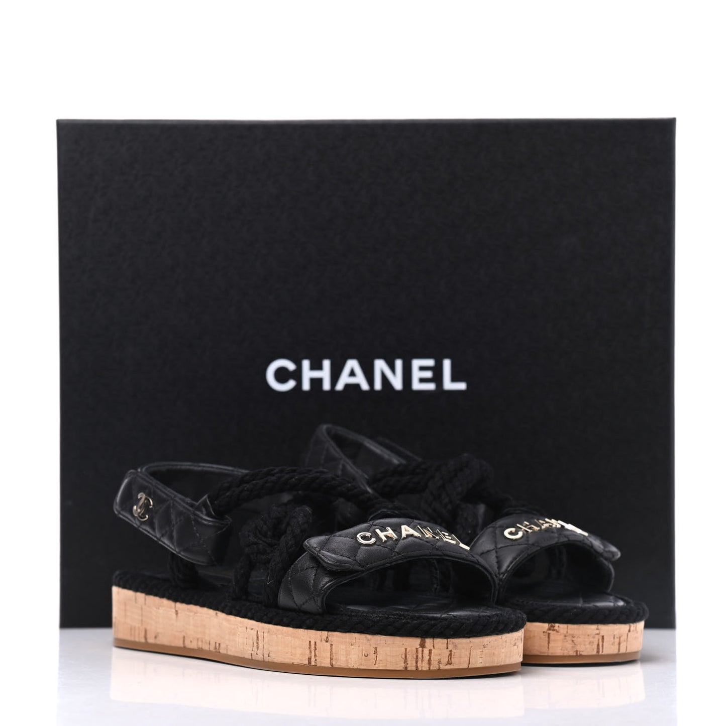 Cord Lambskin Quilted Logo Sandals 36 Black