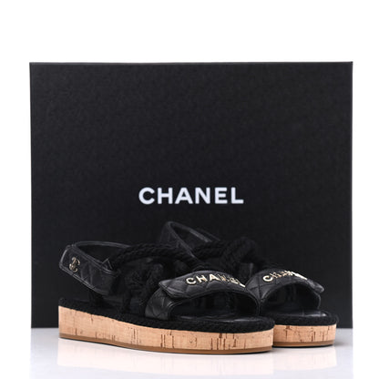 Chanel Cord Lambskin Quilted Logo Sandals 36 Black 13 of 13
