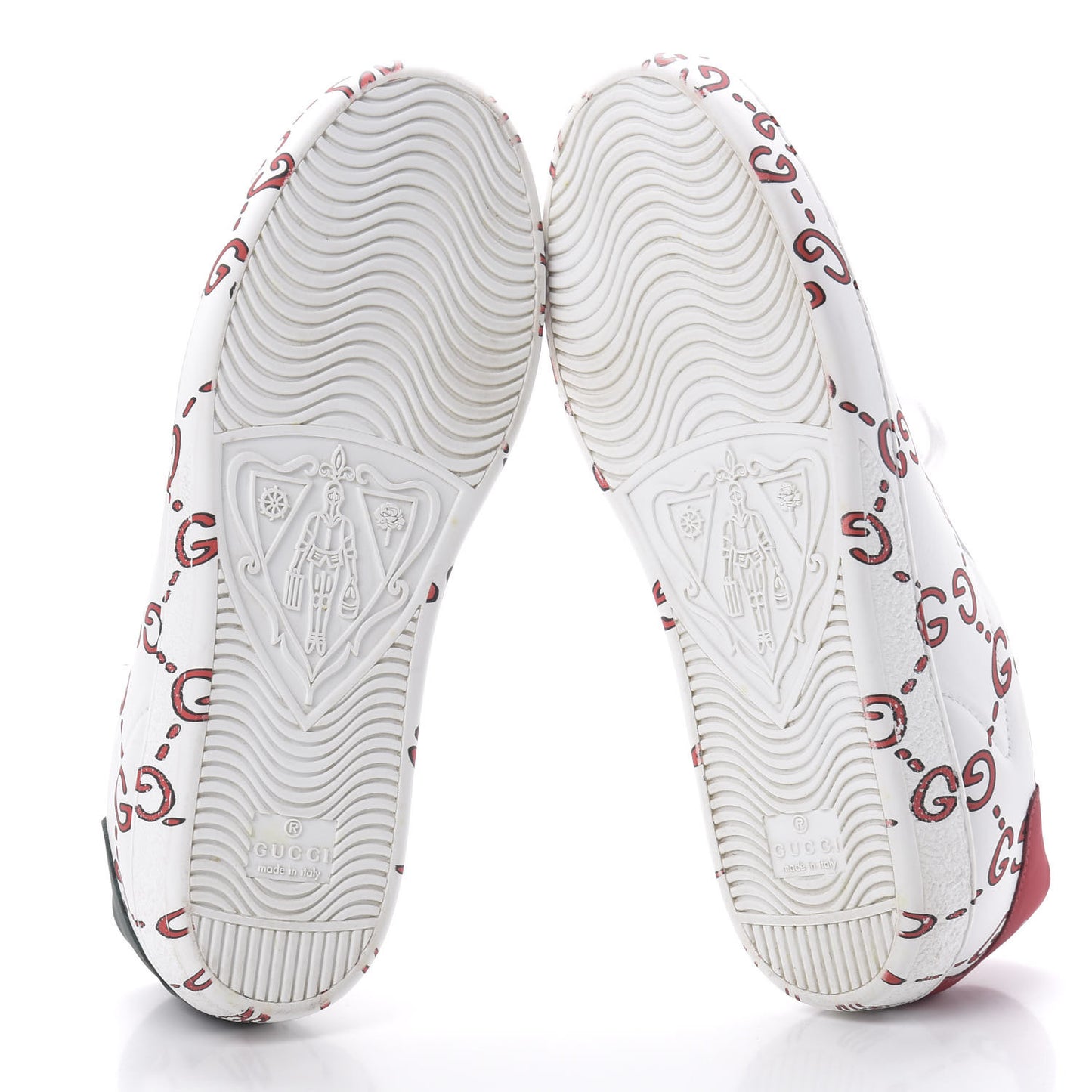 Calfskin GucciGhost Print Womens Ace Sneakers 37 White Hibiscus Red
