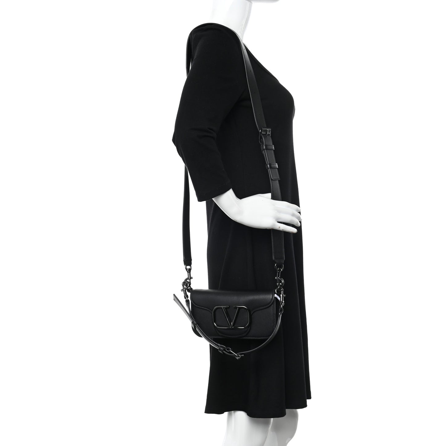Calfskin Monochrome Vlogo Mini Loco Crossbody Bag Black