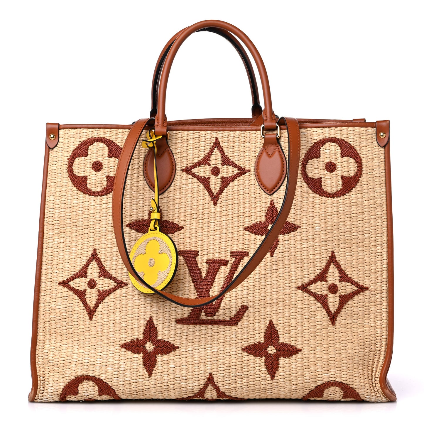 Raffia Calfskin Monogram Giant Onthego GM Tan