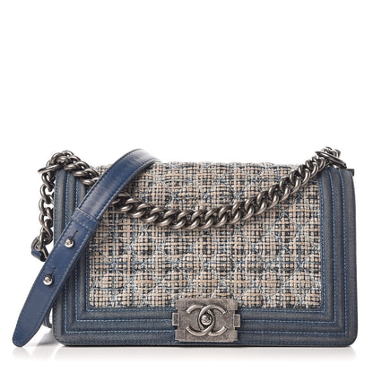 Chanel Tweed Denim Medium Boy Flap Dark Blue 1 of 24