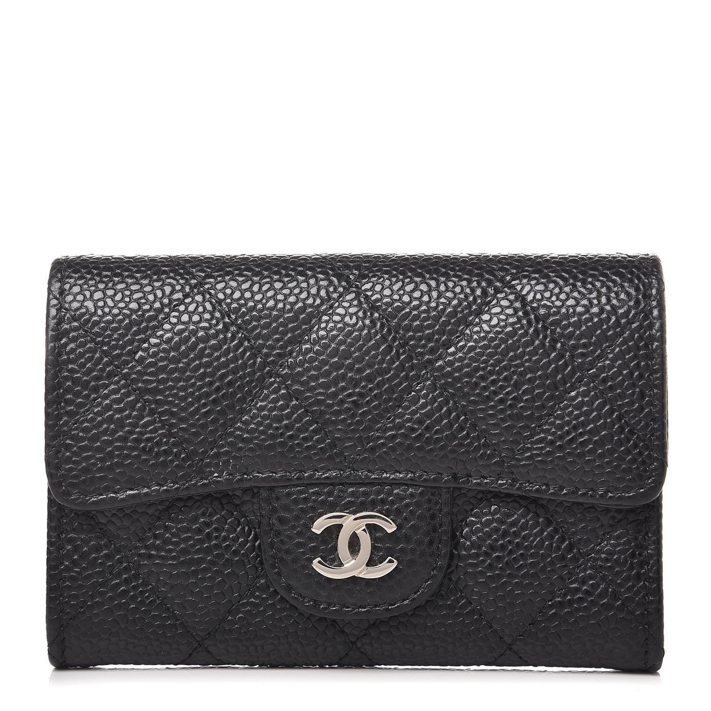Caviar Quilted Flap Card Holder Black