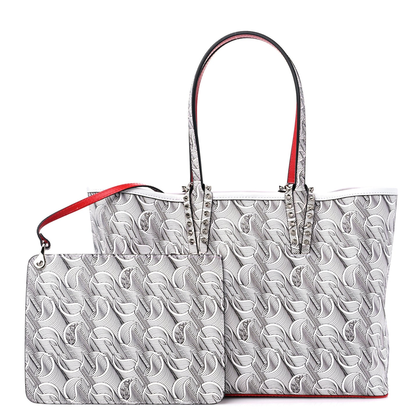 Toile Monogram Calfskin Printed Spikes Small East West Cabata Tote White Black