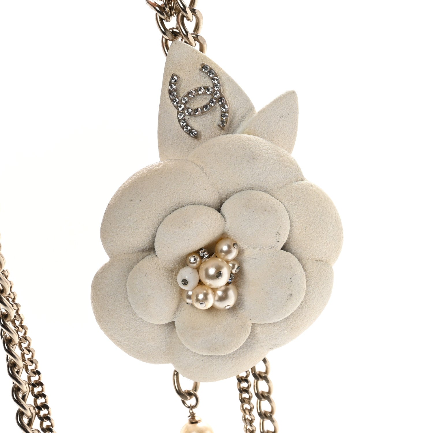 Chanel Pearl Crystal Beaded Camellia Chain Belt Gold White 3 of 7