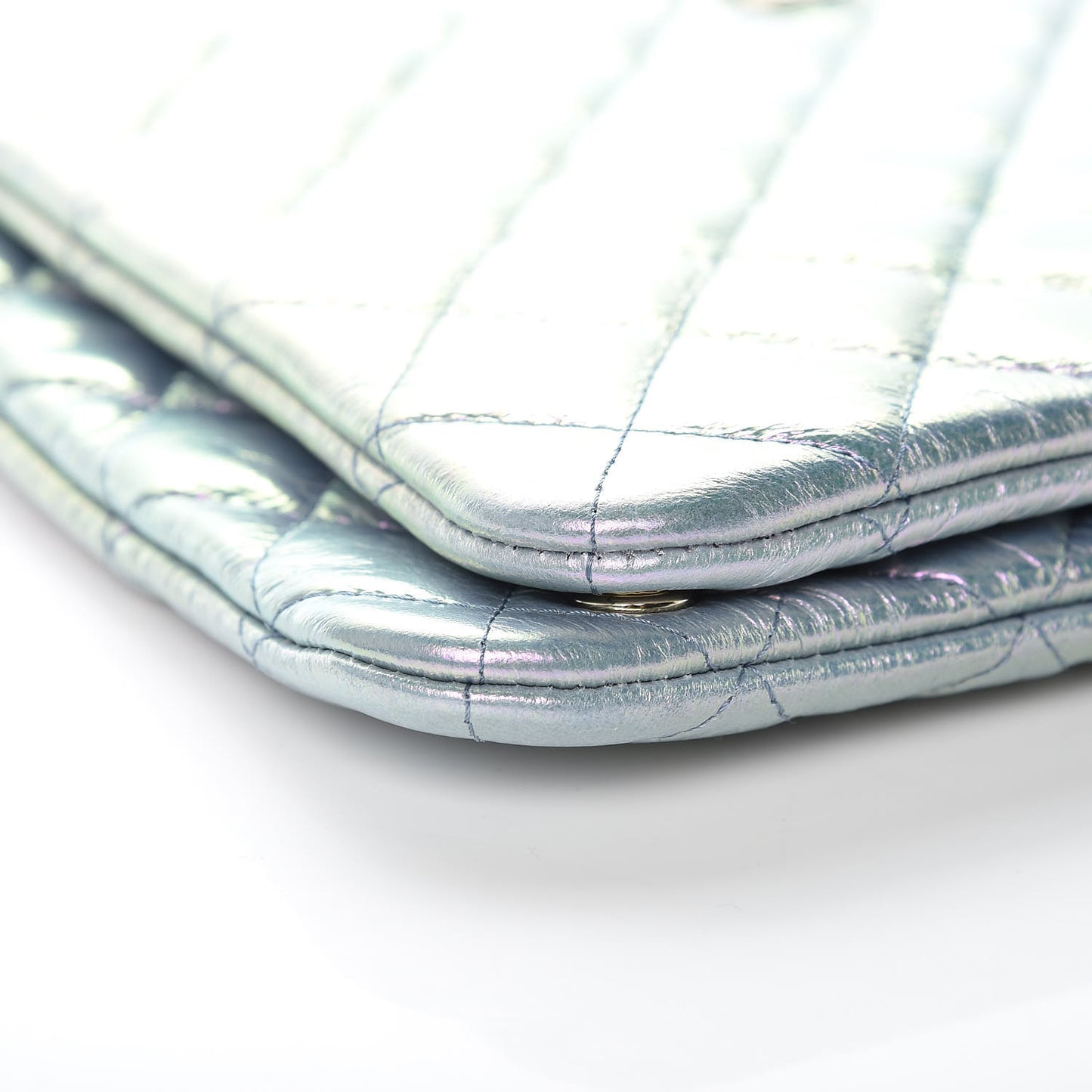 Iridescent Crumpled Lambskin Double Cosmetic Case Light Blue