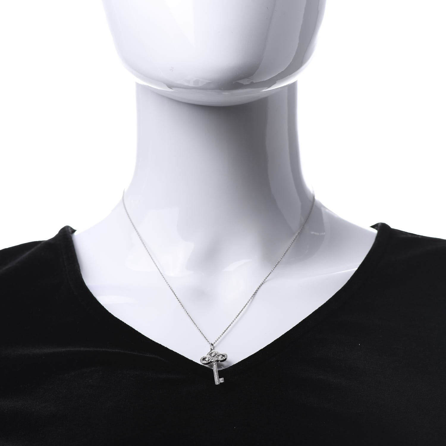 Tiffany Platinum Diamond .41ct Fleur De Lis Key Pendant Necklace 2 of 7