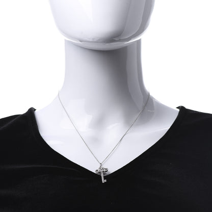 Tiffany Platinum Diamond .41ct Fleur De Lis Key Pendant Necklace 2 of 7