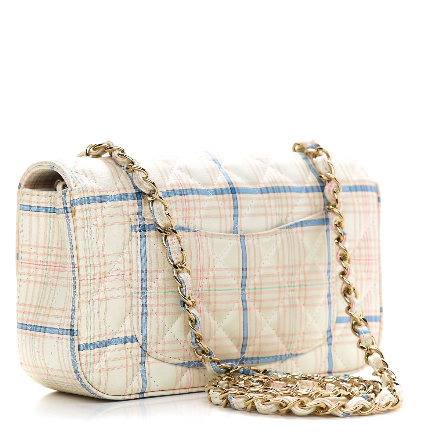 Calfskin Plaid Quilted Mini Rectangular Flap White Multicolor