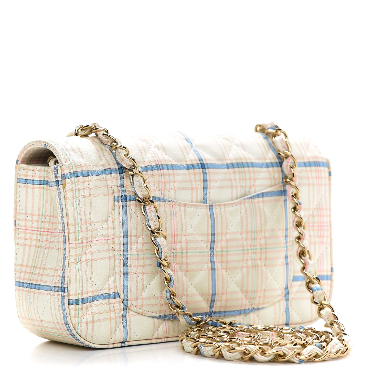 Chanel Calfskin Plaid Quilted Mini Rectangular Flap White Multicolor 3 of 9