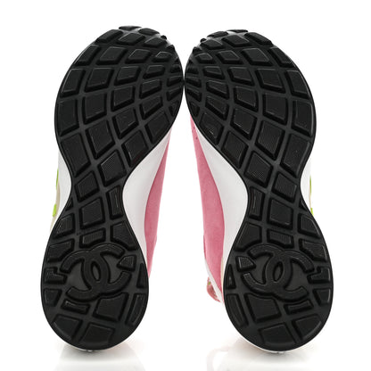 Chanel Fabric Suede Kidskin CC Sneakers 40 Pink Green 5 of 9