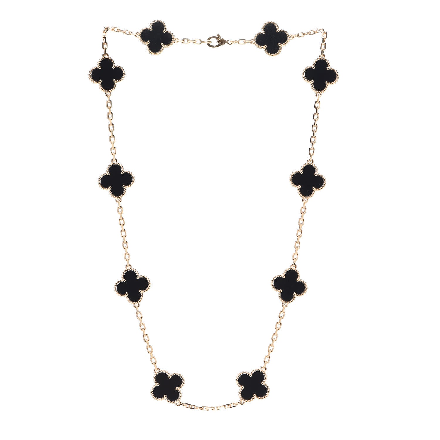 Van Cleef & Arpels 18K Yellow Gold Black Onyx 10 Motifs Vintage Alhambra Necklace 3 of 8