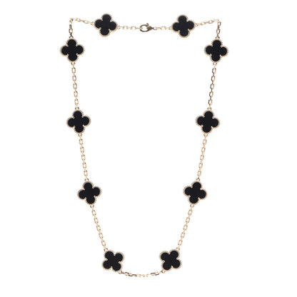 Van Cleef & Arpels 18K Yellow Gold Black Onyx 10 Motifs Vintage Alhambra Necklace 3 of 8