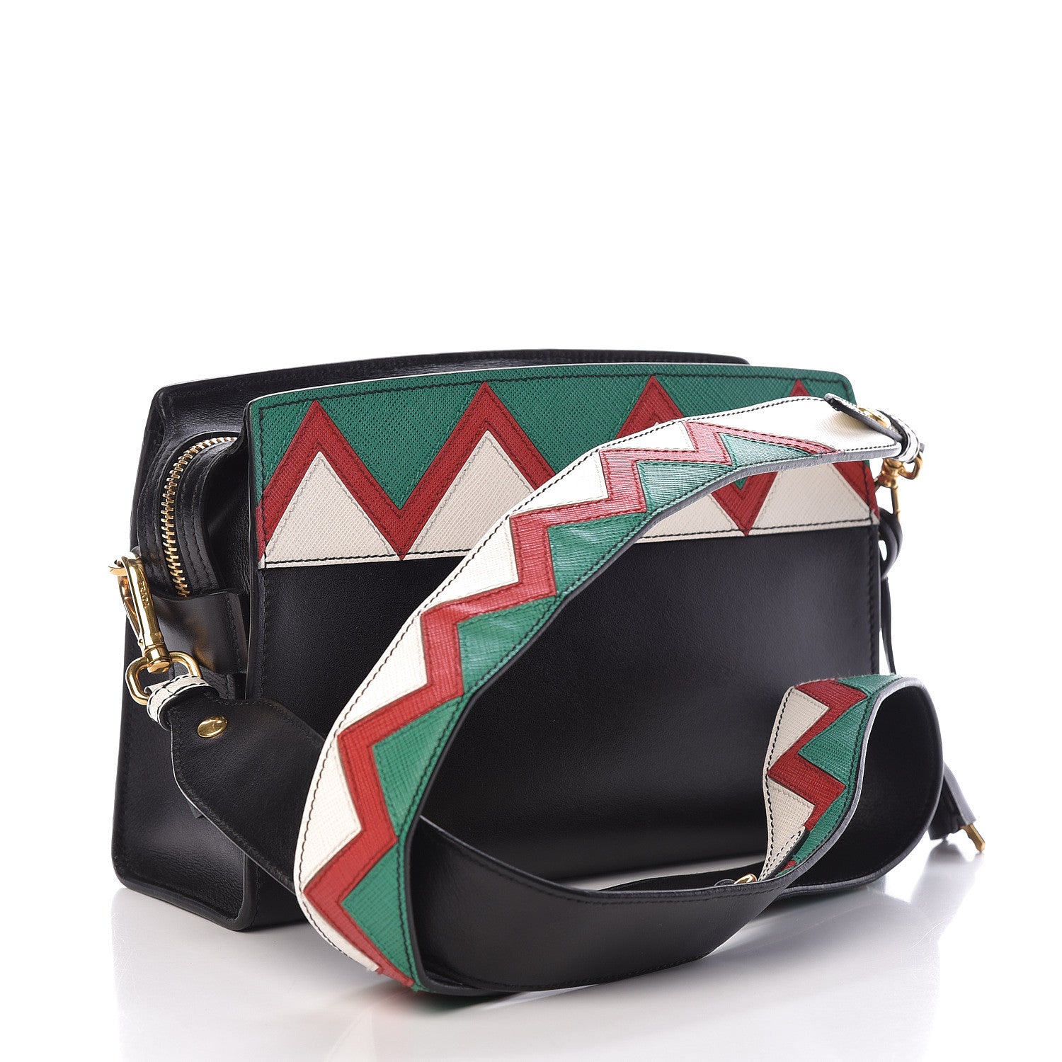 Prada City Calf Saffiano Greche Shoulder Bag Black Rosso 3 of 12