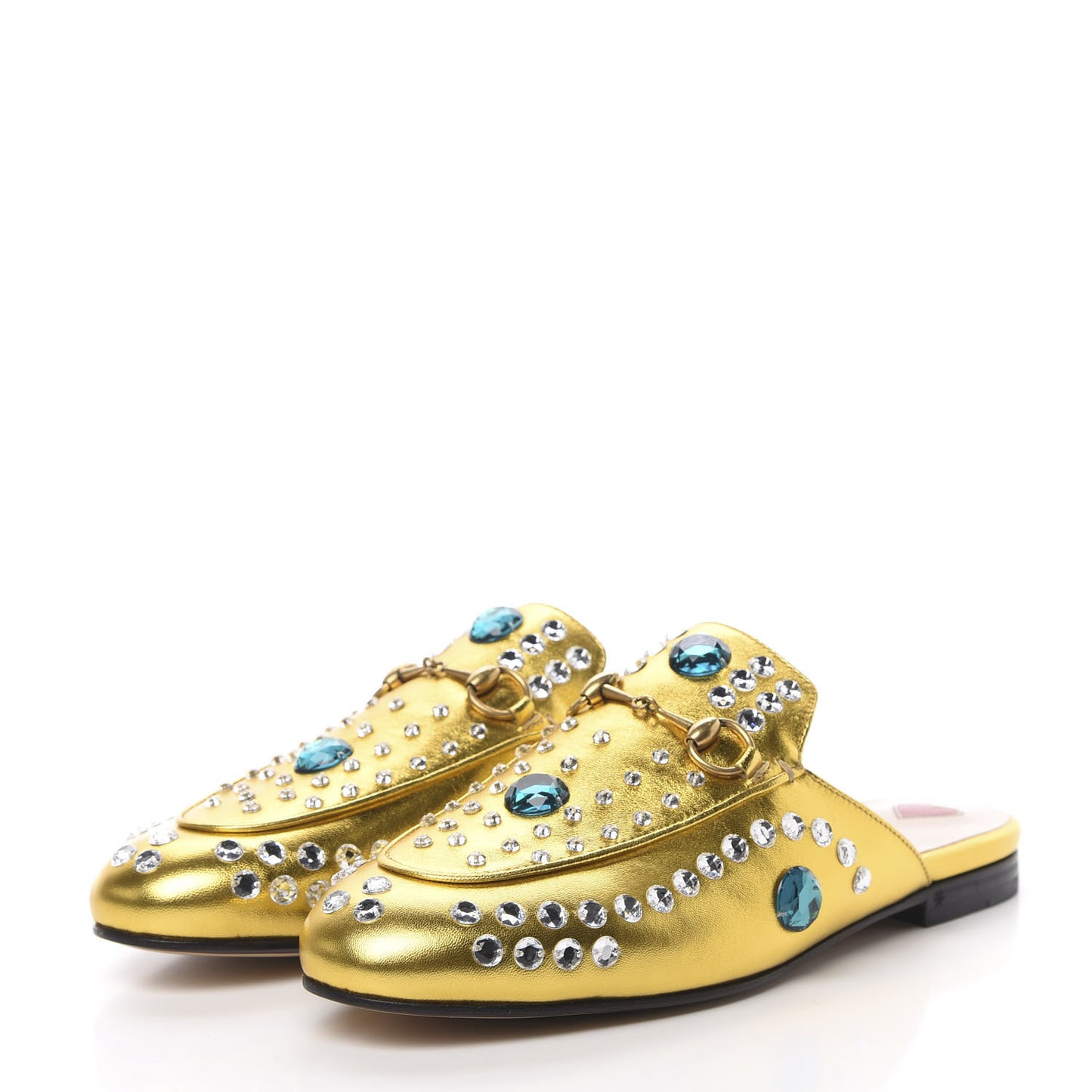 Metallic Nappa Crystal Womens Princetown Slippers 38.5 Gold