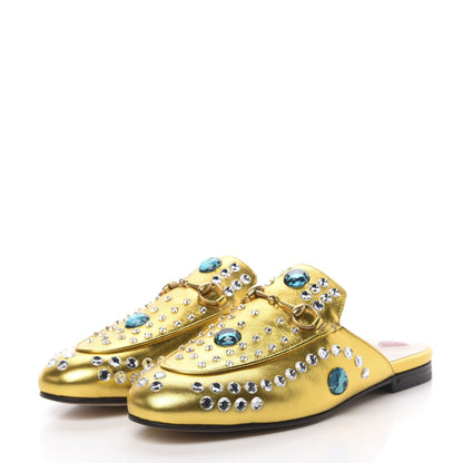 Gucci Metallic Nappa Crystal Womens Princetown Slippers 38.5 Gold 3 of 9