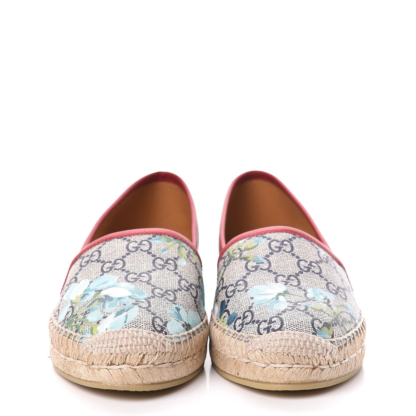 GG Supreme Monogram Blooms Espadrilles 37.5 Beige Blue Navy Hibiscus Red