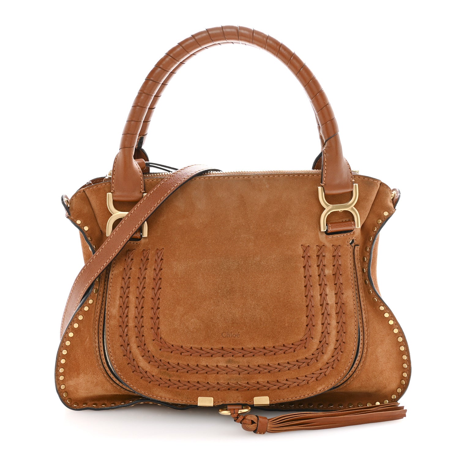 Chloe Suede Calfskin Braided Medium Marcie Satchel Caramel 1 of 17