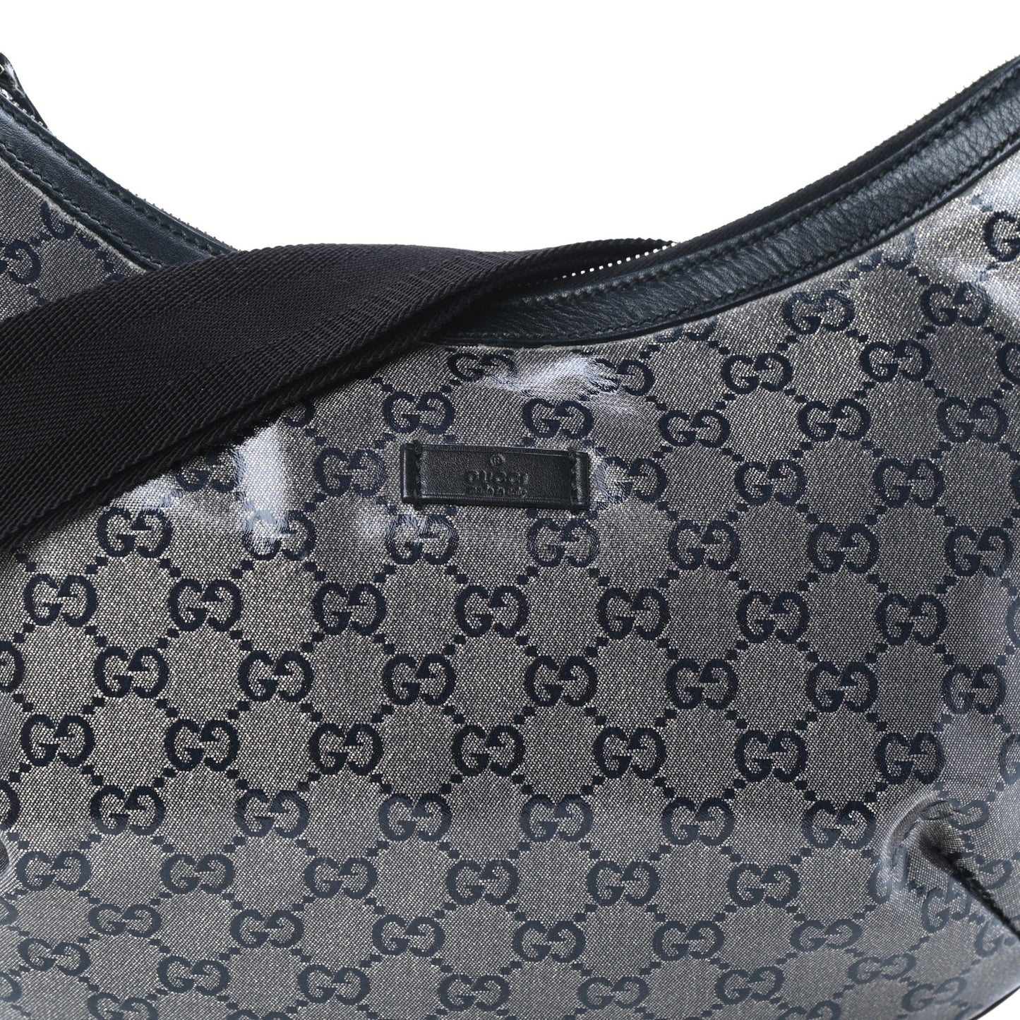 Crystal Monogram Medium Half Moon Hobo Black