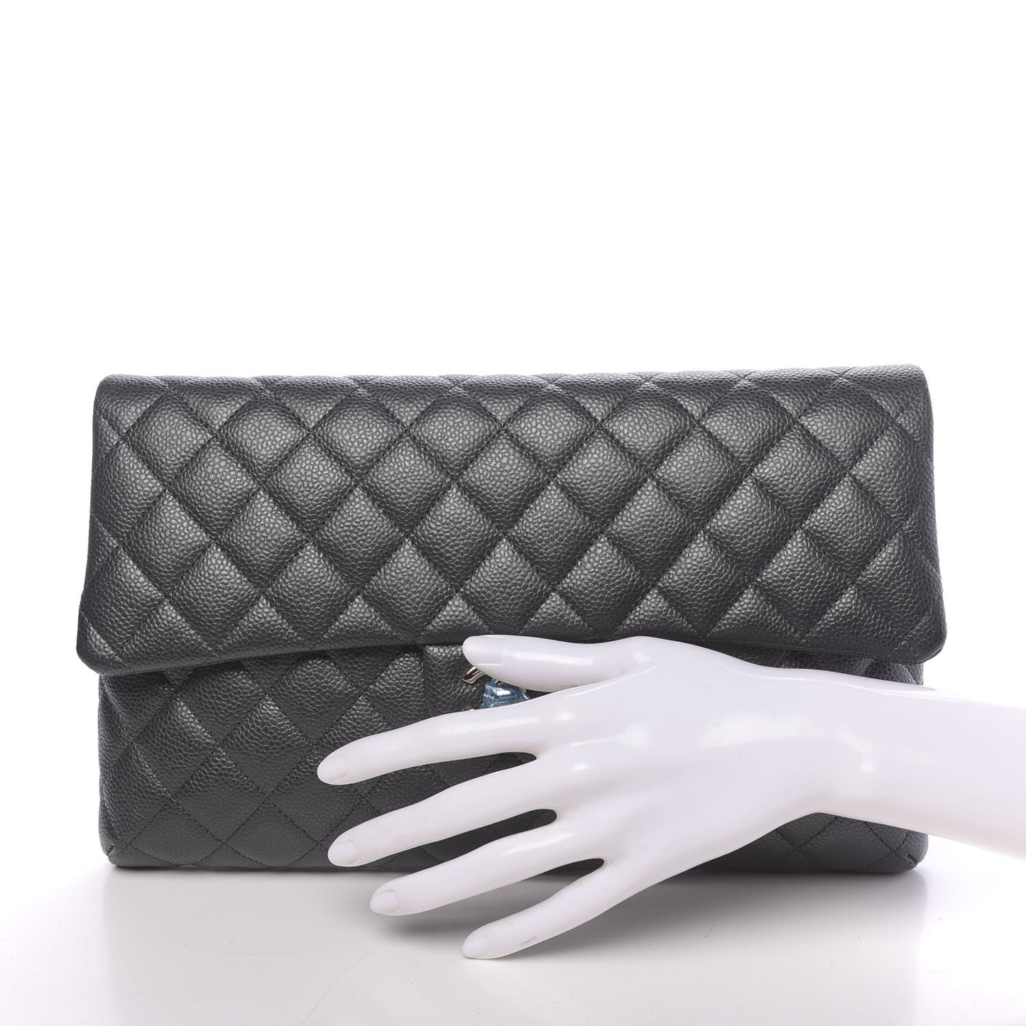 Caviar Quilted Flap Clutch Dark Grey
