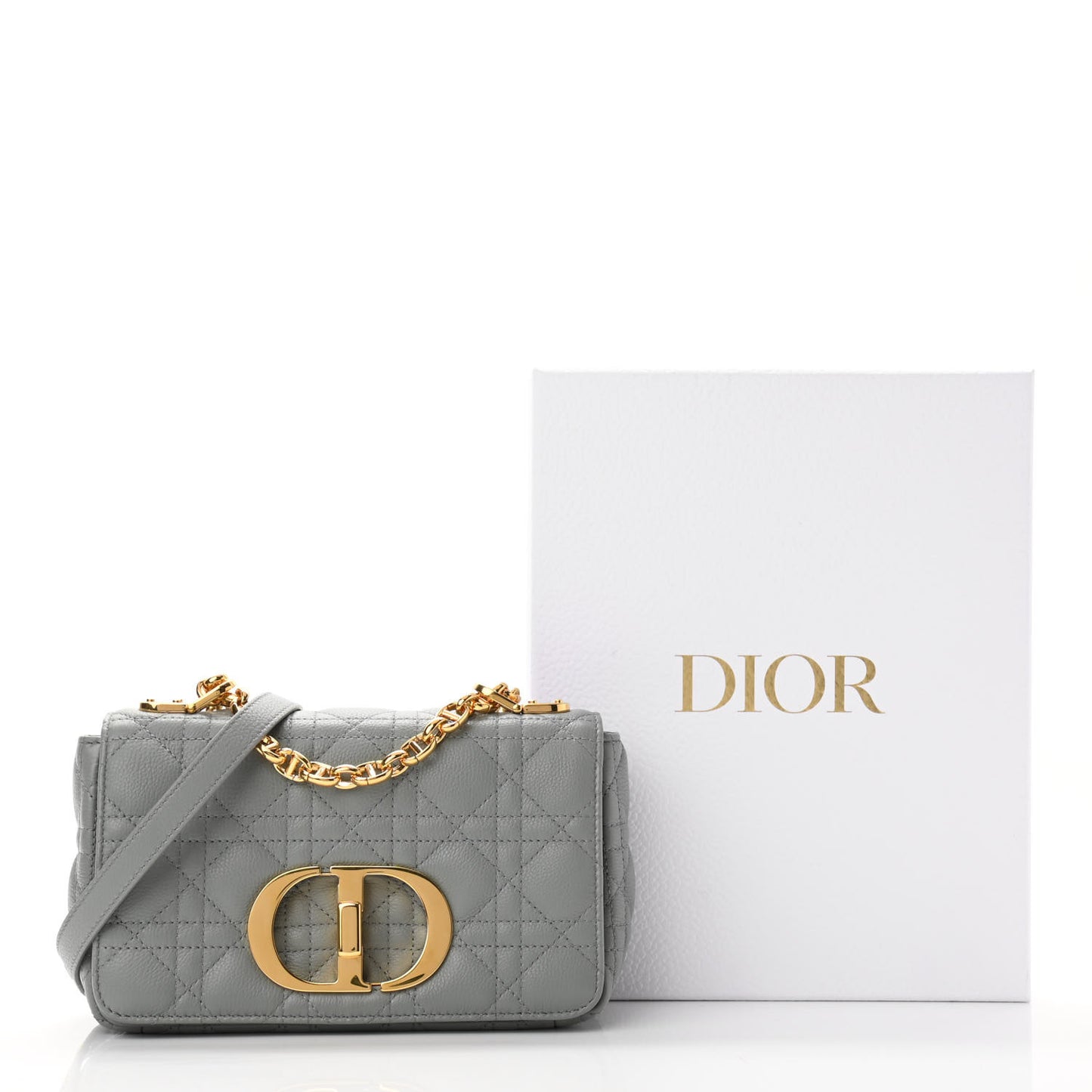 Calfskin Cannage Small Caro Bag Grey